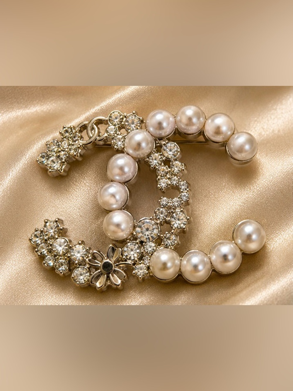 Silver Tone Faux Pearl & Crystal Statement Brooch Pin – Floral Glam Jewelry